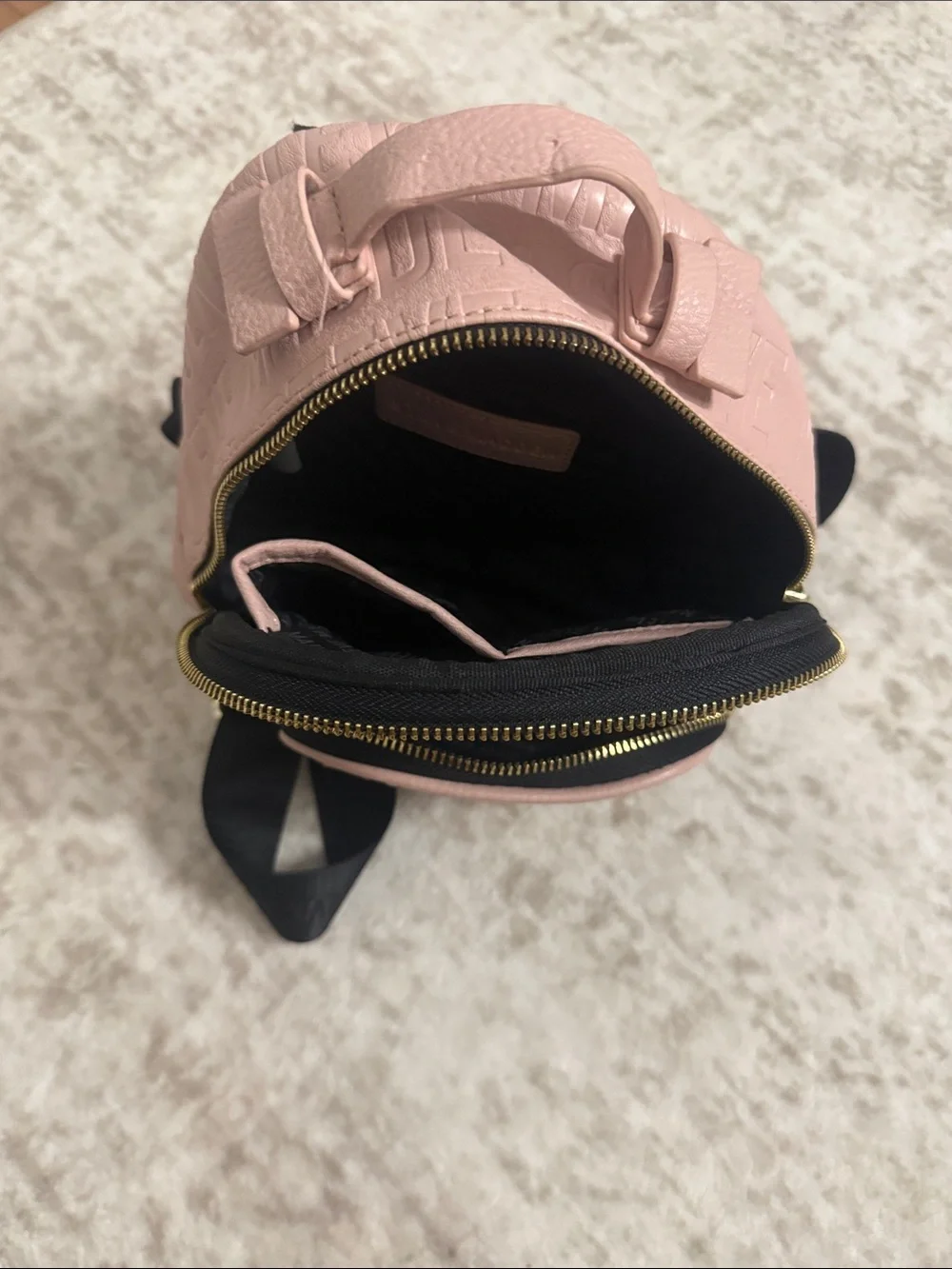 Steve Madden Blush Pink Embossed Mini Backpack with Black Straps